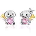 wholesale 925 Sterling Silver Hypoallergenic Dog Stud Earrings Wholesale with Heart Crystal and Bone for Women Gifts-0-0