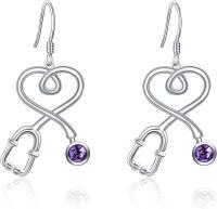 wholesale Sterling Silver Austrian Crystal Stethoscope Dangle Earrings for Nurse-Amethyst Purple