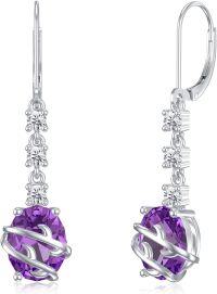 wholesale 925 Sterling Silver 2ct Natural Amethyst 7x9mm Oval Dangle Earrings-Style 2