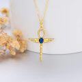 wholesale 14K Gold Ankh with Blue Stone and Wings Pendant Necklace for Women - 20 Chain-0-2