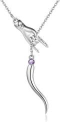 wholesale 925 Sterling Silver Birthstone Italian Horn Hand Necklace Cornicello Mano Cornuto Good Luck Amulet Pendant for Women-0-0