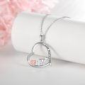wholesale 925 Sterling Silver Love You Forever Heart Pendant with Pink and White Bear Necklaces for Women Girls-0-3