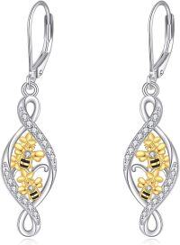 wholesale 925 Sterling Silver Honeybee Drop Earrings with Cubic Zirconia for Women-bee earrings