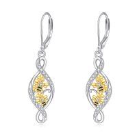 wholesale 925 Sterling Silver Bee Drop Earrings With Swirling Design And Crystal Accents-bee earrings