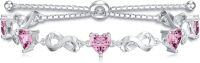 wholesale Sterling Silver 12 Gemstone Infinity Love Birthstone Bracelet Heart Cut Adjustable for Women Mother Daughter Wife-Oct-Pink