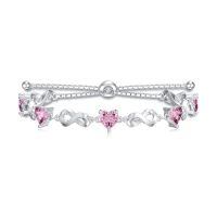 wholesale 925 Sterling Silver 12 Gemstone Infinity Love Birthstone Bracelet Heart Cut Adjustable for Women Mother Daughter Wife-Oct-Pink