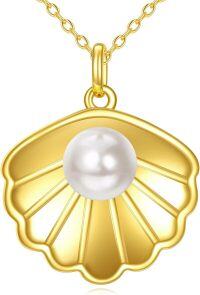 wholesale 925 Sterling Silver Shell Pearl Pendant Necklace with Golden Plating - Elegant  for Her-Shell Pearl