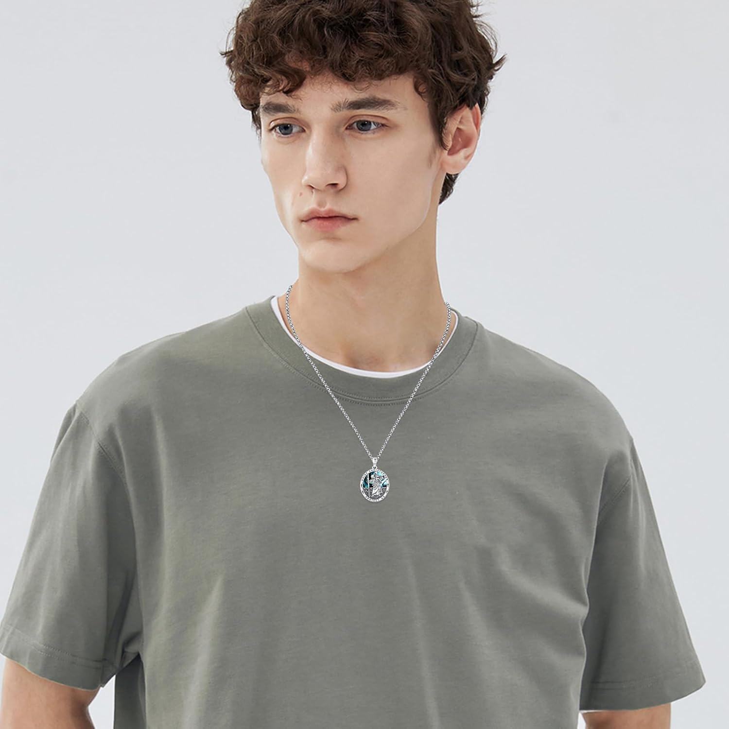 925 Sterling Silver 925 Saint Christopher Protect Us Necklace with Abalone Shell & Chain for Men/Women-0-6