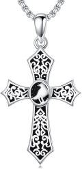 wholesale 925 Sterling Silver Cross with Black Enamel and White Bird Pendant Necklace - Gothic s for Him & Her-0-0