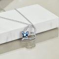 wholesale 925 Sterling Silver Blue Butterfly Crystal Heart Grandma Forever Love Pendant Necklace-0-4