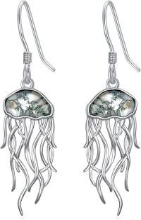 wholesale Silver Jellyfish Drop Earrings - 925 Sterling Silver Oceanic Inspired Gift for Her-Jellyfish Moss Agate