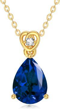 wholesale 14K Gold Diamond (I2 I3) 2Ct Teardrop Birthstone Necklace for Women-Created Sapphire