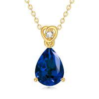wholesale 14k Gold Teardrop Aquamarine Diamond Pendant Necklace Wholesale With Heart Detail-Created Sapphire