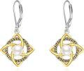 wholesale 925 Sterling Silver Celtic Knot Pearl Leverback Earrings Gold Plated 3D Design-0-0