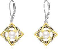 wholesale 925 Sterling Silver Celtic Knot Pearl Leverback Earrings Gold Plated 3D Design-Celtic knot pearl 5