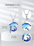 wholesale 925 Sterling Silver Blue Crystal Dolphin Wave Pendant Necklace Gift for Women Girls Mom Girlfriend-0-1