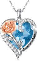 wholesale TOUPOP Birthstone Necklace For Women 925 Sterling Silver Rose Flower Heart Crystal Pendant Necklaces I Love You Jewelry Birthday Christmas Gifts For Women Her Girlfriend -0-0