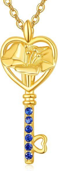 wholesale  14K Gold Plated Sterling Silver Birth Flower Stone Necklace w Key Pendant 18 +2 Chain ( chars)-09-Sep-Morning Glory