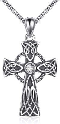 wholesale 925 Sterling Silver Celtic Knotwork Cross Pendant with Cubic Zirconia Stone Chain Necklace  for Women and Men-Celtic Cross 2
