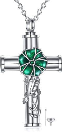 wholesale 925 Sterling Silver Green Enamel Flower and Frog Design Urn Pendant with Chain - Keepsake Memorial Jewelry-Cross
