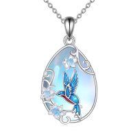 wholesale 925 Sterling Silver Fox Pendant Necklace Wholesale With Rose Gold Flowers-Hummingbird Necklace