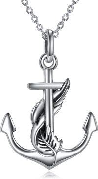 wholesale Sterling Silver Anchor Tree of Life Necklace Polished Nautical Rope Jewelry for Men Women -Feather Anchor Necklace
