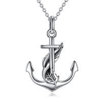wholesale 925 Sterling Silver Anchor Pendant Necklace Wholesale With Rope Detail-Feather Anchor Necklace