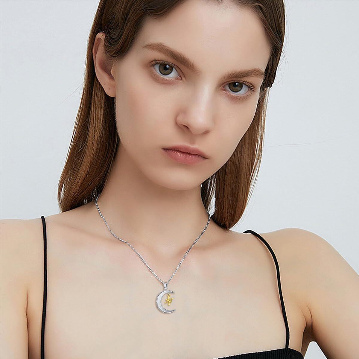 925 Sterling Silver Virgo Zodiac Pendant with Crescent Moon and Diamonds for Women-0-4