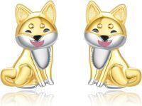 wholesale 925 Sterling Silver Gold Plated Shiba Inu Dog Stud Earrings for Women - Dog Mom Gift-Shiba Inu