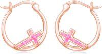 wholesale 925 Sterling Silver Pink Opal Cross Huggie Hoop Earrings for Women and Girls-Pink Opal-A