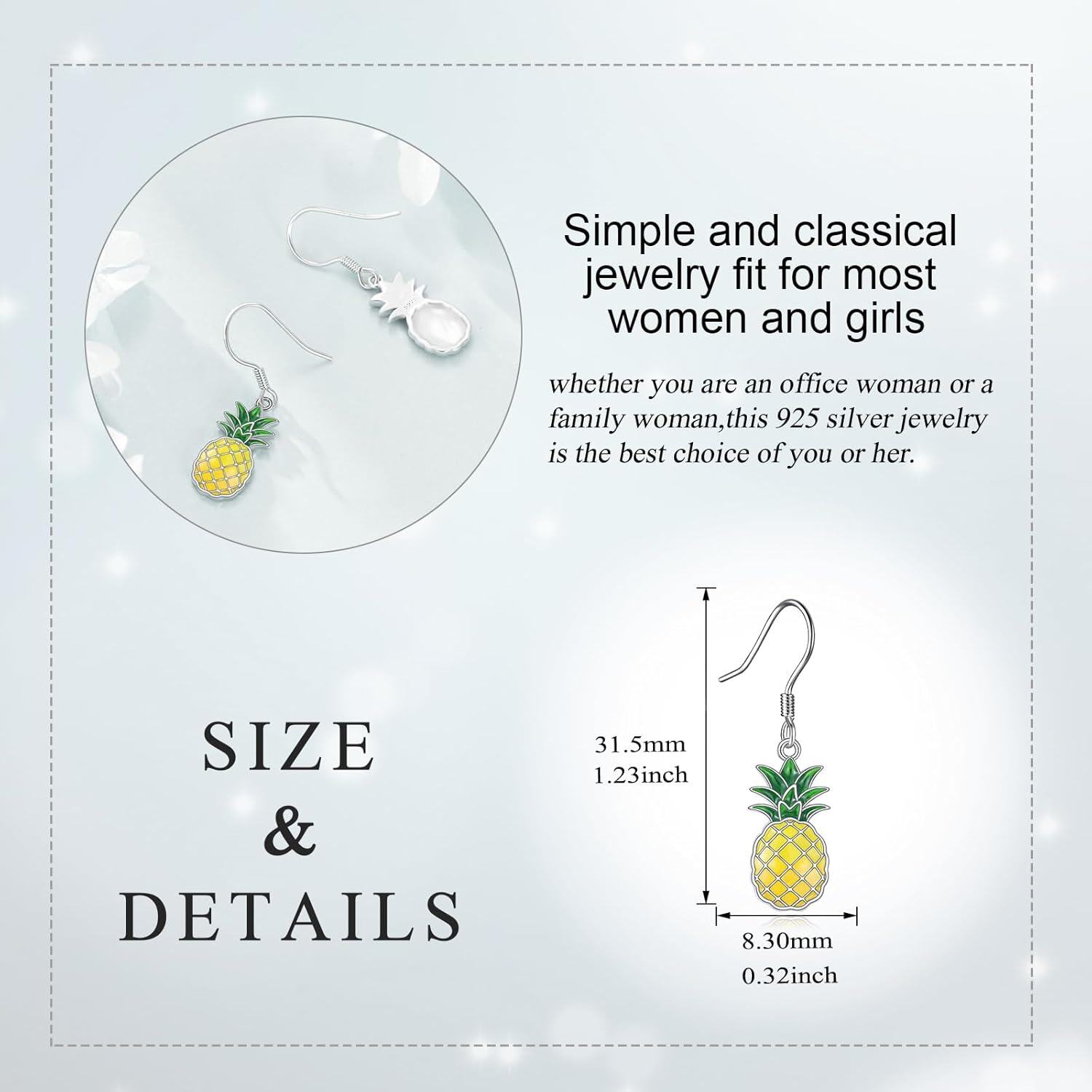  Sterling Silver Pineapple Drop Earrings for Women Summer Beach Fruit Dangle Jewelry Gift -0-4