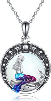 wholesale 925 Sterling Silver Mermaid Pendant with Crescent Moon and Stars - Oceanic  for Her-F-Mermaid jade necklace