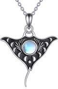wholesale 925 Sterling Silver Moonstone Manta Ray Pendant Necklace Ocean s for Women-0-0