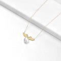 wholesale  14K Yellow Gold Angel Wing Pendant Necklace with Freshwater Pearls 16+1 Adjustable Chain for Women-0-3