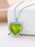 wholesale 925 Sterling Silver Green Softball Heart Crossed Bats Cz Halo Pendant Necklace-0-5