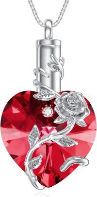 wholesale 925 Sterling Silver Birthstone Heart Rose Flower Urn Necklace for Ashes Memorial Jewelry-01-Jan-Garnet