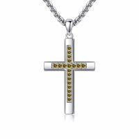 wholesale 925 Sterling Silver Birthstone Cross Necklace for Women Men -11-Nov-Citrine