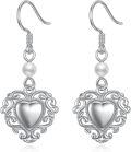 wholesale 925 Sterling Silver Pearl & Filigree Heart Drop Earrings Gift for Her-0-0