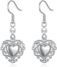 wholesale 925 Sterling Silver Pearl & Filigree Heart Drop Earrings Gift for Her-Heart Style-4