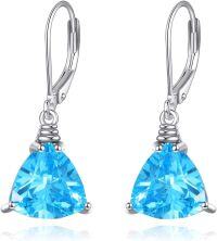 wholesale 925 Sterling Silver & Gemstone Leverback Earrings, Nickel-Free, Lead-Free, 0.47-1.15 Inch, Gift Boxed-Aquamarine