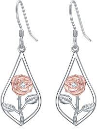 wholesale Sterling Silver Carnation Violet Daffodil Daisy Lily Rose Lotus Poppy Marigold Holly Birth Flower Earrings-06-June-Rose