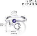 wholesale 925 Sterling Silver & Simulated Amethyst Crystal Stethoscope Heartbeat EKG Adjustable Ring for Medical Professionals-0-2