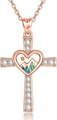 wholesale  Sterling Silver Mustard Seed Cross Necklace for Women Christian Faith Pendant Inspirational Jewelry Gift -Rose Gold