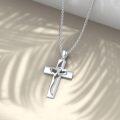 wholesale 925 Sterling Silver Heart and Cross Pendant with Cubic Zirconia Necklaces for Women s 45cm Chain Length-0-3