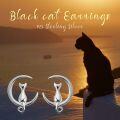 wholesale 925 Sterling Silver Cat and Crescent Moon Stud Earrings for Women-0-5