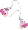 wholesale 925 Sterling Silver Pink Crystal Heart Dangle Drop Earrings for Women Gifts-0-3