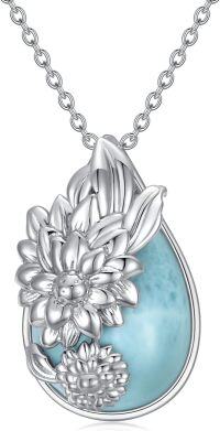 wholesale 925 Sterling Silver Larimar Flower Teardrop Pendant Necklace for Women and Girls-Larimar Sunflower