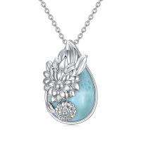 wholesale 925 Sterling Silver Larimar Daisy Pendant Necklace-Larimar Sunflower