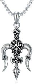 wholesale 925 Sterling Silver Viking Vegvisir Compass Pendant with Wolf Head and Talons on 3mm Cable Chain - Mens Womens Norse  Set-0-0
