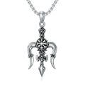 wholesale 925 Sterling Silver Viking Vegvisir Compass Pendant with Wolf Head and Talons on 3mm Cable Chain - Mens Womens Norse  Set-0-0